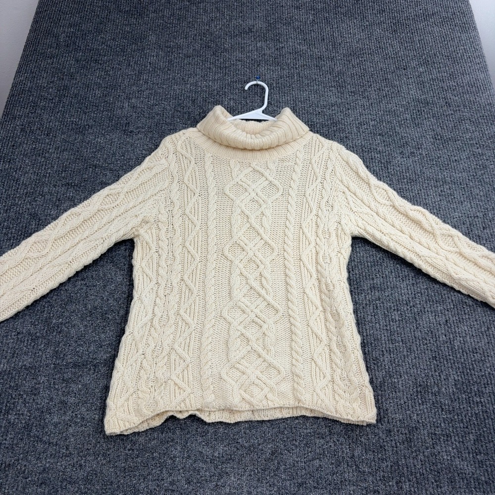 Paul James Sweater Mens M Cream 100% Wool Turtleneck Cable Knit‎ Classic Style